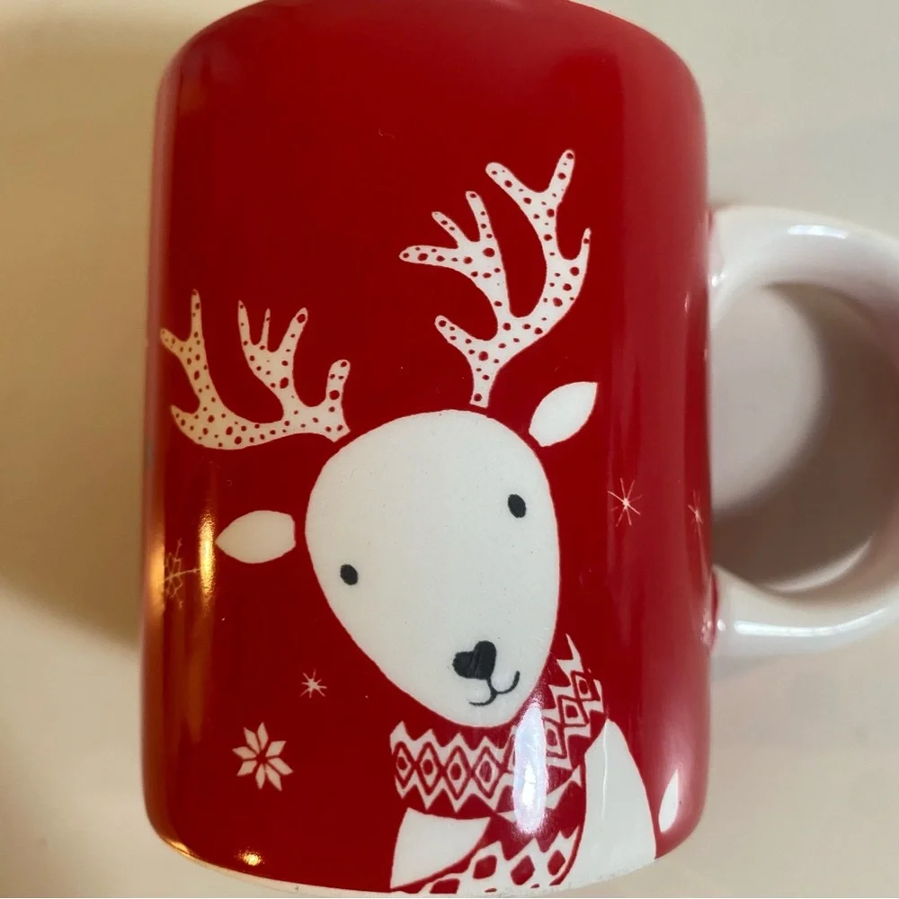 Set Of 2 Small Sur La Table Snowman & Reindeer Mugs 3.25” Height